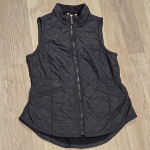 Bit & Bridle Black Full Zip Fleece Lined Quilted Vest Womens Size XS